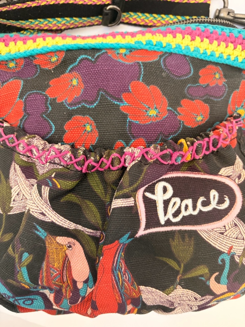 Sakroots Floral Peace Patch Crossbody - Black, Purple, Red, Pink, Teal